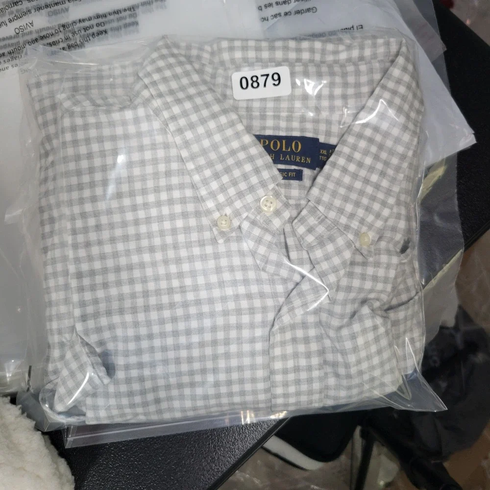 Polo Ralph Lauren Shirt Mens XXL Grey White Gingham Classic Fit Long Sleeve Pony